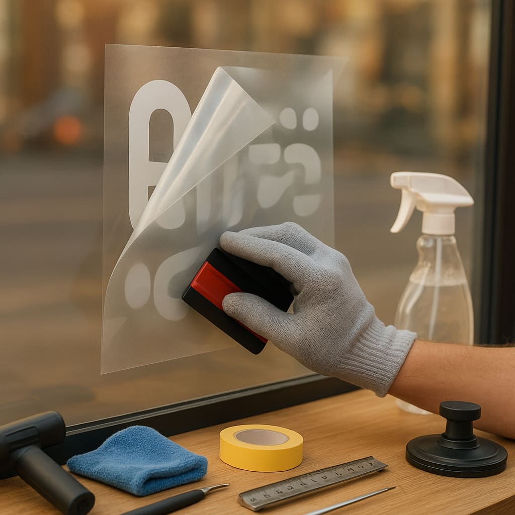 Montage von Schaufensterbeschriftung